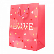 Пакет подарочный "Love" 18*23*10 см, ручки-шнурок, обработка - фольга, 4 цвета микс
