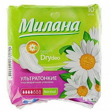 Прокладки гигиенические МИЛАНА 10шт Ультратонкие Dry DEO Normal 1/54