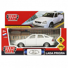 Машина металл LADA PRIORA 12 см, двери, багаж, инерц, белый, кор. Технопарк 369115