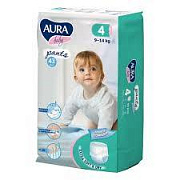 Подгузники-трусики AURA BABY одноразовые для детей 4/L 9-14 кг jambo-pack  43шт 1/2