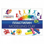 Пластилин 24 цв. классический ЛУЧ "Классика", 24 цв., 480г, со стеком, картонная упаковка/Росс