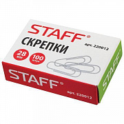 Скрепки STAFF, 28 мм, металлические, 100шт. в карт.коробке, 220012/Россия