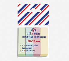 Набор самоклеящихся этикеток-закладок "Attomex" бумажные 50x12 мм, 4x80 листов, 4 пастельных цвета, 