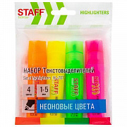 Набор текстовыделителей 4 НЕОНОВЫХ ЦВЕТА, STAFF EVERYDAY HL-707, линия 1-5 мм, 152548/Россия