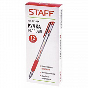 Уп. 12 шт. Ручка гелевая с грипом STAFF EVERYDAY, КРАСНАЯ, корпус прозрачный, узел 0,5мм, линия 0,35