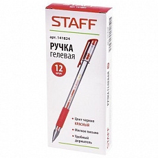 Уп. 12 шт. Ручка гелевая с грипом STAFF EVERYDAY, КРАСНАЯ, корпус прозрачный, узел 0,5мм, линия 0,35