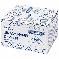 Мел белый ПИФАГОР, НАБОР 100 шт., квадратный, 227440/Россия