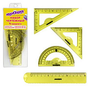 Набор чертежный малый ЮНЛАНДИЯ "START 3D" (линейка 15 см, 2 треуг, трансп), прозр. желтый, 210741/Ро