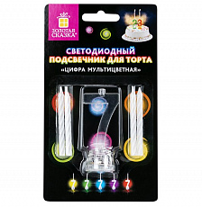 Цифра-подсвечник "7" светодиодная, ЗОЛОТАЯ СКАЗКА, в наборе 4 свечи 6 см, 1 батарейка, 591430/Россия