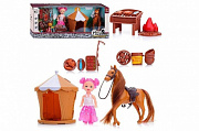 Набор "Наездница", в комплекте: кукла, аксессуары для пикника, лошадка, палатка,  в коробке  	34*11*