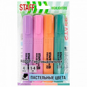 Набор текстовыделителей 4 ПАСТЕЛЬНЫХ ЦВЕТА, STAFF College STICK PASTEL, линия 1-4 мм, 152531/Россия