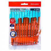 Ручки шариковые BRAUBERG X-30 ORANGE, КОМПЛЕКТ 12 шт., СИНИЕ, узел 1мм, линия 0,5мм, 144334