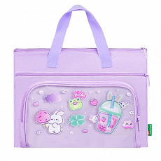 Папка на молнии с ручками BRAUBERG KIDS, ПВХ карман, 27х35 см, Ягодный коктейль, 274474