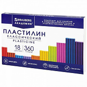 Пластилин классический BRAUBERG "АКАДЕМИЯ КЛАССИЧЕСКАЯ", 18 цветов, 360 г, СО СТЕКОМ, 106509/Россия