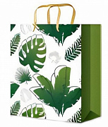 Optima Пакет подарочный с глянцевой ламин. 18x23x8см (М)Тропические зелёные листья, 128 г ППК-4374
