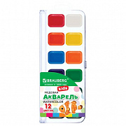 Краски акварельные BRAUBERG KIDS NEW, медовые, 12 цв, квадратные кюветы, пластиковый пенал, 192796