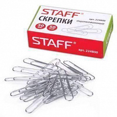 Скрепки STAFF эконом, 50 мм, оцинкованные, 50шт. в карт. коробке, РОССИЯ, 224800/Россия