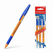 Ручка шариковая ErichKrause® R-301 Orange Stick&Grip 0.7, цвет чернил синий (в пакете по 3 шт.)