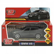 Машина металл BMW X6 длина 12 см, двери, багаж, инер, темно серый, кор. Технопарк 369974