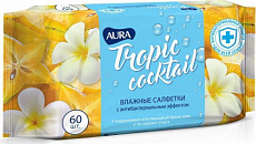 Влажные салфетки AURA TROPIC COCKTAIL  с антибактериальным эффектом big-pack 60шт 1/24