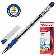 Уп. 12 шт. Ручка шариковая масляная BRAUBERG "Max-oil", c грипом, корпус прозрачный, 0,7 мм, 141701,