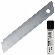 Лезвия для ножей STAFF эконом, КОМПЛЕКТ 10 шт., 18мм, толщина лезвия 0,38мм, в пластик.пенале,2