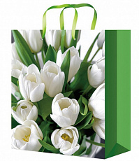 Пакет подарочный с глянцевой ламинацией 22x31x10 см  (МL) Белые тюльпаны, 157 г ППК-4445