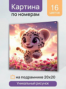 Холст с красками 20х20 см по номерам (в коробке) (16 цв.) Бегущий снежный барс (арт.Х-0747)/Рыжий ко
