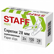 Скрепки STAFF, 28 мм, оцинкованные, 100 шт., в картонной коробке, 270451/Россия