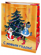 Пакет подар. с глянц.лам.26.4*32.7*13.6см(L)"Волк и заяц у ёлочки",157г ЛИЦЕНЗИЯ/Ну-Погоди! ППК-2924