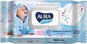 Влажные салфетки детские AURA ULTRA COMFORT 0+ с алоэ и витамином Е big-pack с крышкой 120 шт 1/12