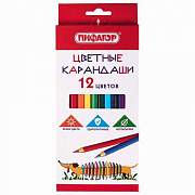 Карандаши 12 цв. ПИФАГОР "Веселая такса", 12 цветов, классические, заточенные, 181806/Россия