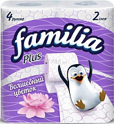 Бумага туалетная Familia Plus "Волшебный цветок" двухслойная, 4 шт.