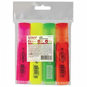 Набор текстовыделителей 4 шт STAFF, 4 шт., скошенный наконечник 1-5 мм, (лим, зел, роз, оранж),