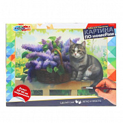 Холст по номерам на подрамнике 30*40 см котик и сирень МУЛЬТИ АРТ 392592 