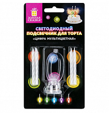 Цифра-подсвечник "0" светодиодная, ЗОЛОТАЯ СКАЗКА, в наборе 4 свечи 6 см, 1 батарейка, 591423/Россия