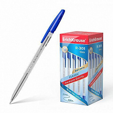 Уп. 50 шт. Ручка шариковая ErichKrause® R-301 Classic Stick 1.0, цвет чернил синий 43184