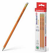 Уп. 12 шт. Чернографитный карандаш пластиковый ErichKrause Standard Orange, шестигранный, с ластиком