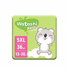 Подгузники-трусики WATASHI одноразовые для детей 5/XL 13-20 кг jambo-pack 36шт 1/2