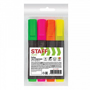 Набор текстовыделителей 4 шт STAFF, НАБОР "STICK", скошен. наконечник 1-4 мм, лимон, зел, оранж, роз